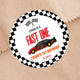 Fast One Red Flame Race Auto 1e Verjaardagsfeest Ronde Sticker