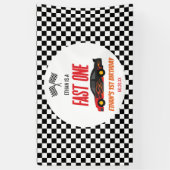 Fast One Red Flame Race Auto 1e Verjaardagsfeest Spandoek (Verticaal)