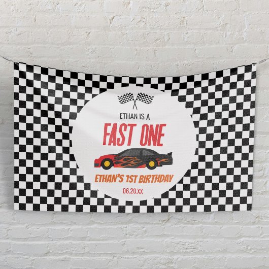 Fast One Red Flame Race Auto 1e Verjaardagsfeest Spandoek