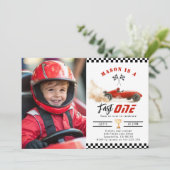 Fast One Red Photo Race Car Boy 1e verjaardag Kaart (Staand voorkant)