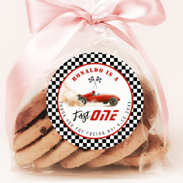 Fast One Red race auto Boy Verjaardag Bedankt Ronde Sticker