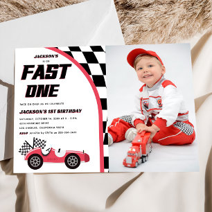 Fast One Red Race Auto Verjaardagsfeestfoto Kaart