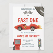 Fast One Red Race Car 1e Verjaardag uitnodiging (Voorkant)