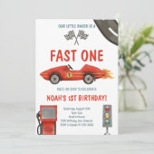 Fast One Red Race Car 1e Verjaardag uitnodiging (Staand voorkant)