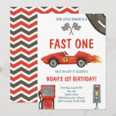 Fast One Red Race Car 1e Verjaardag uitnodiging (Voorkant / Achterkant)
