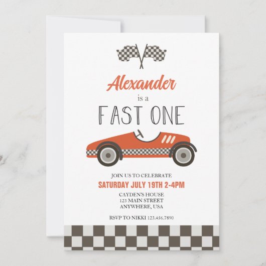 Fast One Red Race Car Birthday Invitation Kaart (Voorkant)