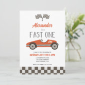 Fast One Red Race Car Birthday Invitation Kaart (Staand voorkant)