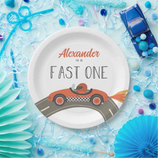 Fast One Red Race Car Birthday Papieren Bordje (Feest)