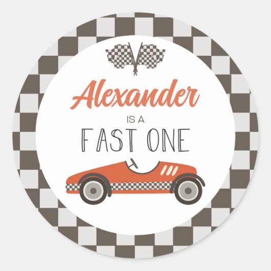 Fast One Red Race Car Birthday Ronde Sticker (Voorkant)