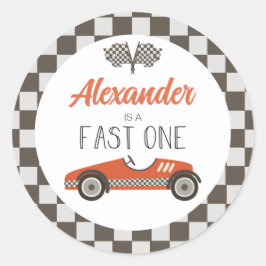Fast One Red Race Car Birthday Ronde Sticker