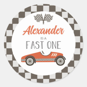 Fast One Red Race Car Birthday Ronde Sticker