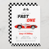Fast One Red Race Car Boy 1e Verjaardag Kaart (Voorkant / Achterkant)