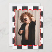 Fast One Red Race Car Boy 1e Verjaardagsfeestfoto Kaart (Achterkant)