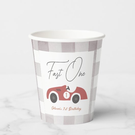 Fast One Red Race Car Boy 1st Birthday Papieren Bekers (Voorkant)