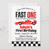 Fast One Red Race Car Boy 1st Birthday Party Kaart (Voorkant)