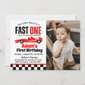 Fast One Red Race Car Boy 1st Birthday Party Kaart (Voorkant)