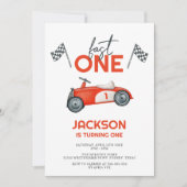 Fast One Red Race Car Boy 1st Birthday Party Kaart (Voorkant)