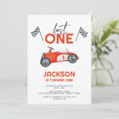 Fast One Red Race Car Boy 1st Birthday Party Kaart (Staand voorkant)