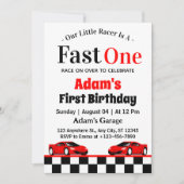 Fast One Red Race Car Boy 1st Birthday Party Kaart (Voorkant)