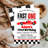Fast One Red Race Car Boy 1st Birthday Party Kaart