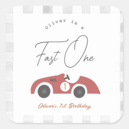 Fast One Red Race Car Boy 1st Birthday Vierkante Sticker