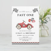 Fast One Red Race Car Boys 1e verjaardag Kaart (Staand voorkant)
