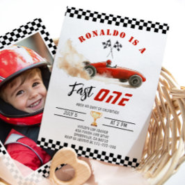 Fast One Red raceauto Boy 1st Birthday Foto Kaart