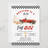 Fast One Red raceauto Boy 1st Birthday Kaart (Voorkant)