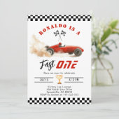 Fast One Red raceauto Boy 1st Birthday Kaart (Staand voorkant)
