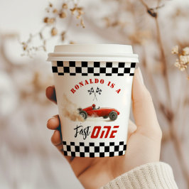 Fast One Red raceauto Boy 1st Birthday Papieren Bekers