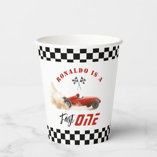 Fast One Red raceauto Boy 1st Birthday Papieren Bekers (Achterkant)