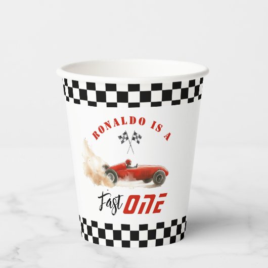 Fast One Red raceauto Boy 1st Birthday Papieren Bekers (Voorkant)