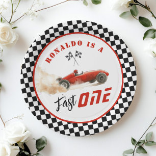Fast One Red racewagen Boy 1st Birthday Balloon Papieren Bordje