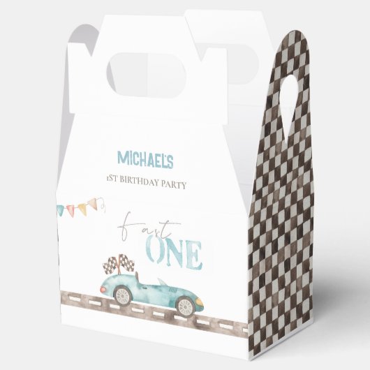 Fast ONE Retro Race Auto Verjaardag Favor Box Bedankdoosjes (Geopend)