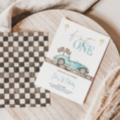 Fast ONE Retro Race Auto Verjaardag uitnodiging