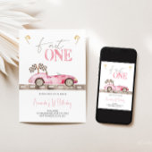 Fast ONE Retro Race Auto Verjaardag uitnodiging