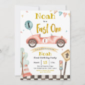 Fast One Retro Racing Car Uitnodiging (Voorkant)