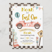 Fast One Retro Racing Car Uitnodiging (Voorkant / Achterkant)