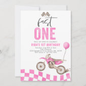 Fast One Roze Dirt Bike Meisje 1e Verjaardagsfeest Kaart (Voorkant)