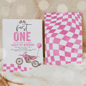 Fast One Roze Dirt Bike Meisje 1e Verjaardagsfeest Kaart