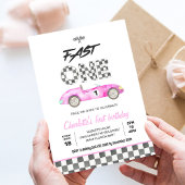 Fast ONE  Roze Race Auto 1e Verjaardag Kaart