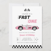 Fast One Roze  Race Car Girl 1e Verjaardag Kaart (Voorkant)