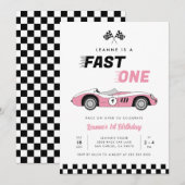 Fast One Roze Race Car Girl 1e Verjaardag Kaart (Voorkant / Achterkant)
