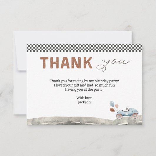 Fast One Two Race Auto Verjaardag Bedankkaart (Voorkant)