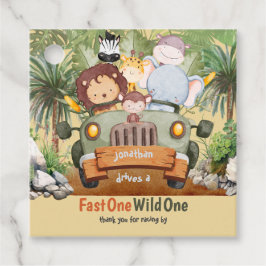 Fast One Wild One Safari Dieren Auto 1e verjaardag Bedankjes Labels