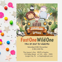 Fast One Wild One Safari Dieren Auto 1e verjaardag