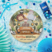 Fast One Wild One Safari Dieren Auto 1e verjaardag Papieren Bordje (Feest)