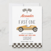Fast One yellow Race Car Birthday Invitation Kaart (Voorkant)
