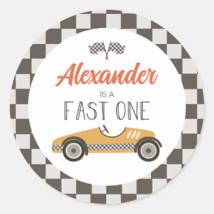 Fast One yellow Race Car Birthday Ronde Sticker