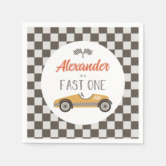 Fast One yellow Race Car Birthday Servet (Voorkant)